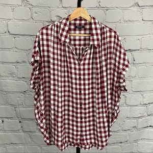 Madewell white and maroon oversized Gingham Plaid Button Down shirt